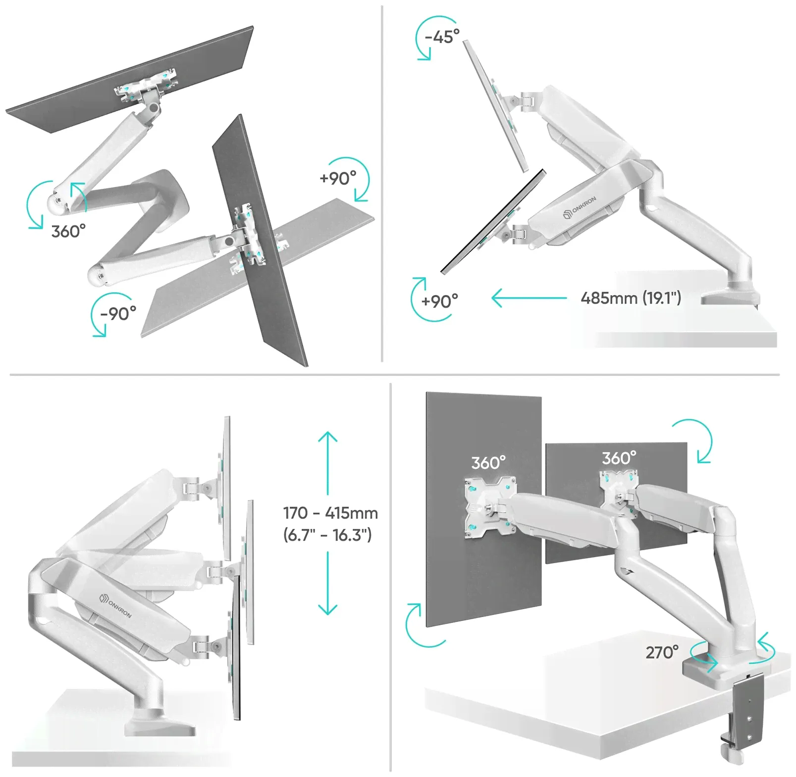 Кронштейн ONKRON G160 WHITE для 2 мониторов 13-32-1